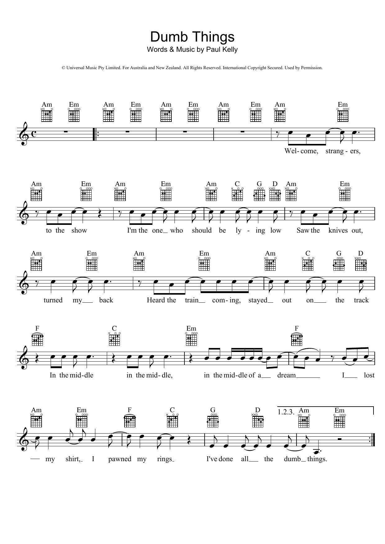 Paul Kelly Dumb Things sheet music notes and chords arranged for Ukulele