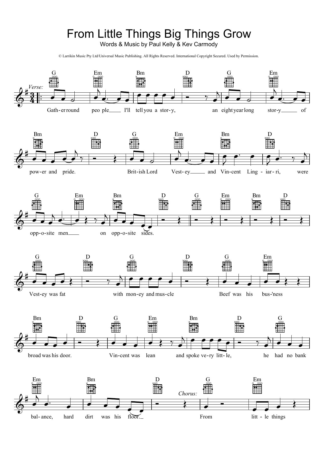 Paul Kelly From Little Things Big Things Grow sheet music notes and chords arranged for Ukulele