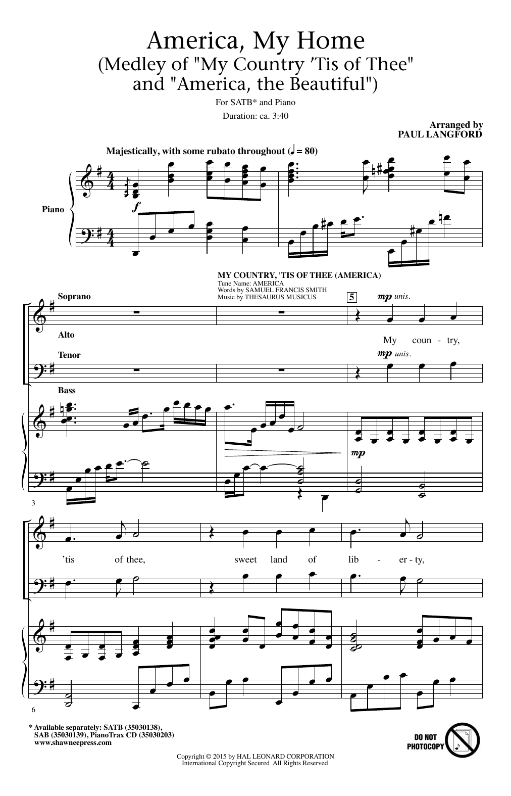 Paul Langford America, My Home sheet music notes and chords arranged for SATB Choir