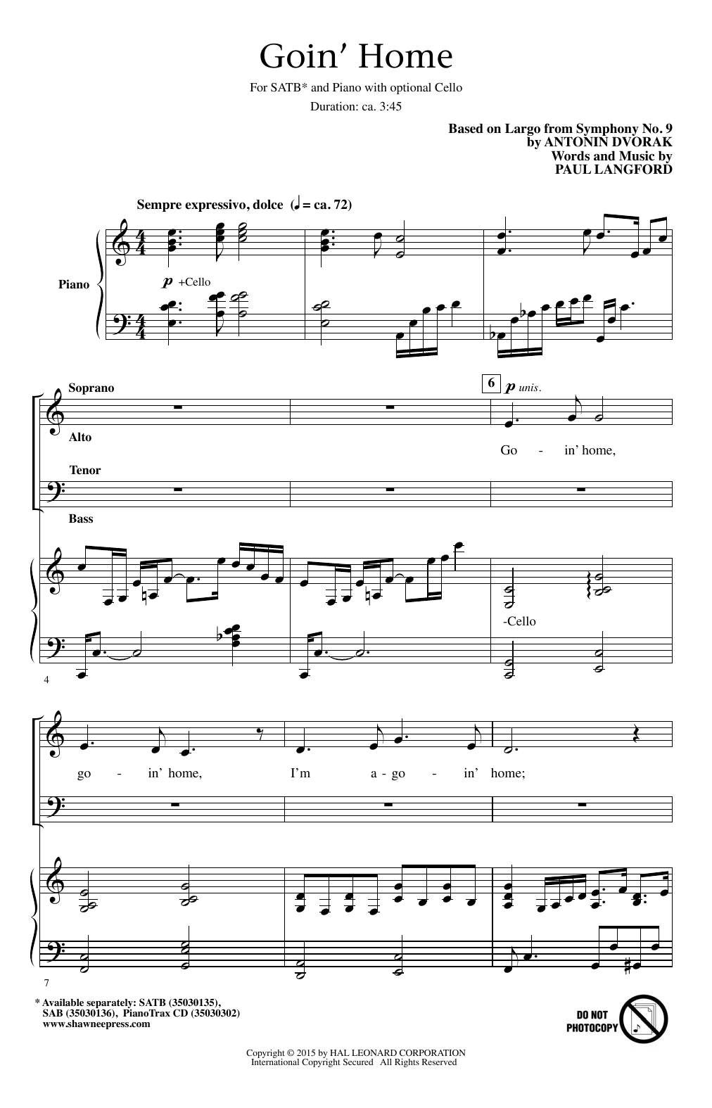 Paul Langford Goin' Home sheet music notes and chords arranged for SATB Choir