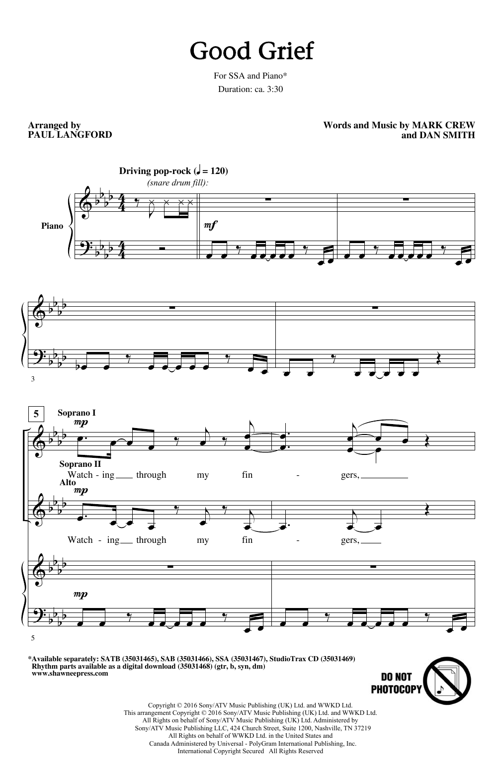 Paul Langford Good Grief sheet music notes and chords arranged for SSA Choir