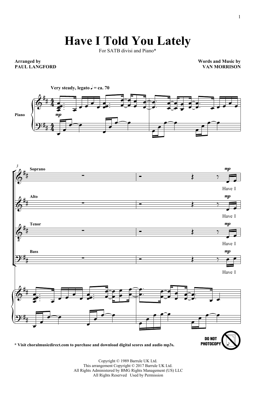 Paul Langford Have I Told You Lately sheet music notes and chords arranged for SATB Choir