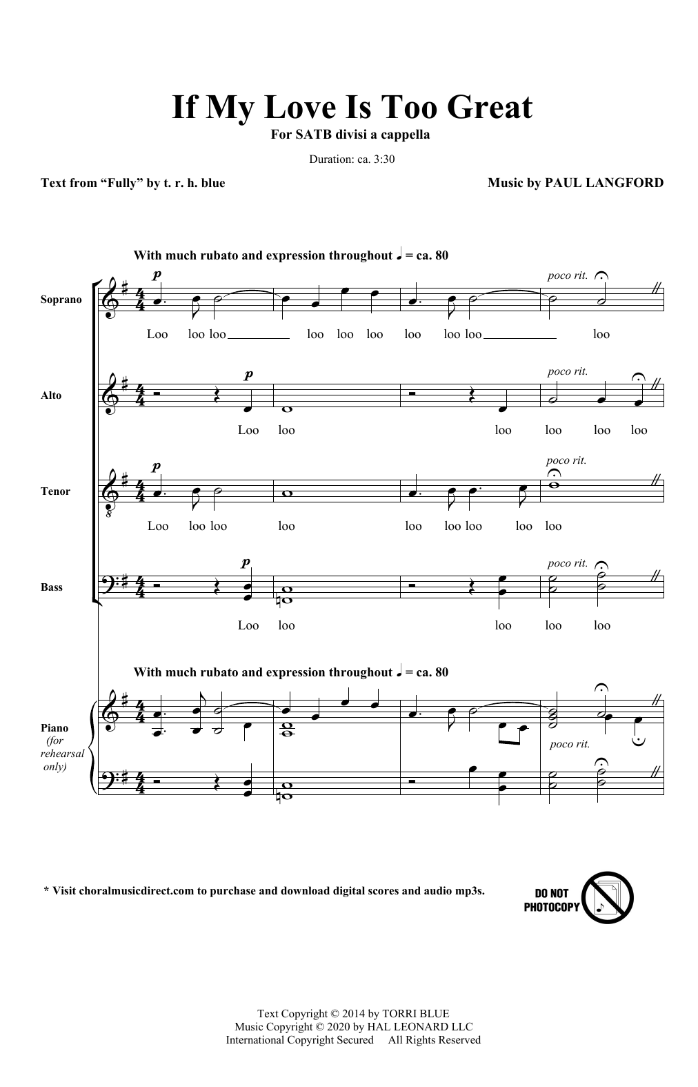 Paul Langford If My Love Is Too Great sheet music notes and chords arranged for SATB Choir