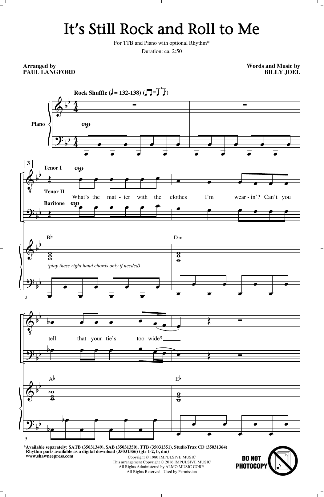 Paul Langford It's Still Rock And Roll To Me sheet music notes and chords arranged for TTBB Choir