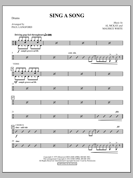 Paul Langford Sing A Song - Drum (Opt. Set) sheet music notes and chords arranged for Choir Instrumental Pak