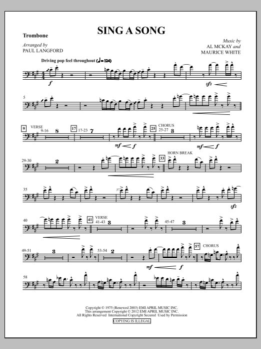 Paul Langford Sing A Song - Trombone sheet music notes and chords arranged for Choir Instrumental Pak