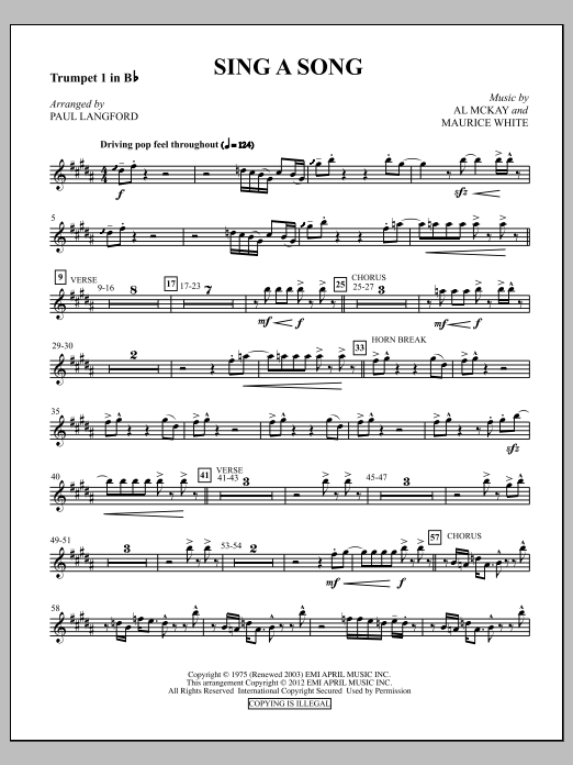 Paul Langford Sing A Song - Trumpet 1 sheet music notes and chords arranged for Choir Instrumental Pak