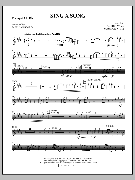 Paul Langford Sing A Song - Trumpet 2 sheet music notes and chords arranged for Choir Instrumental Pak