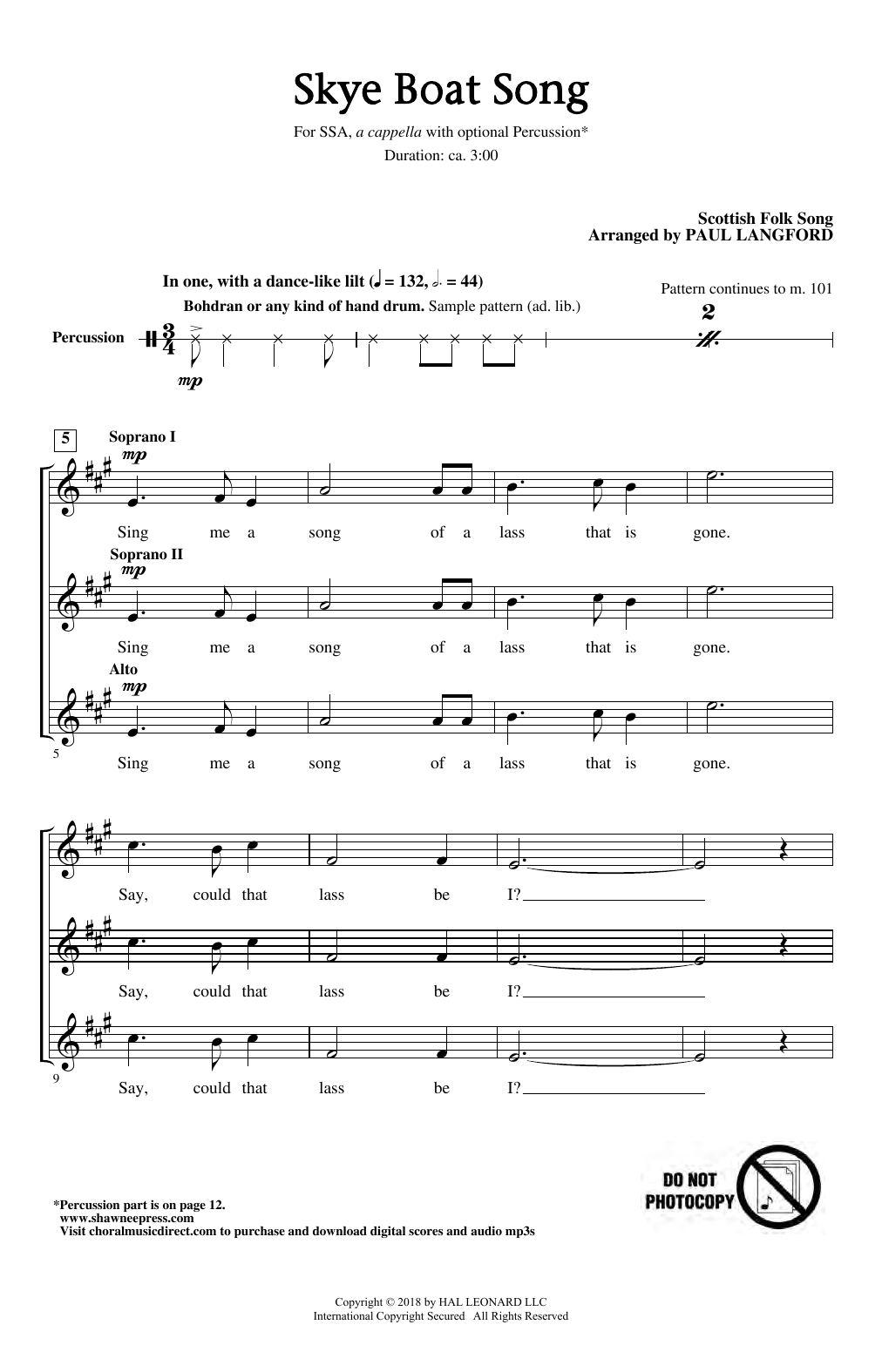 Paul Langford Skye Boat Song sheet music notes and chords arranged for SSA Choir
