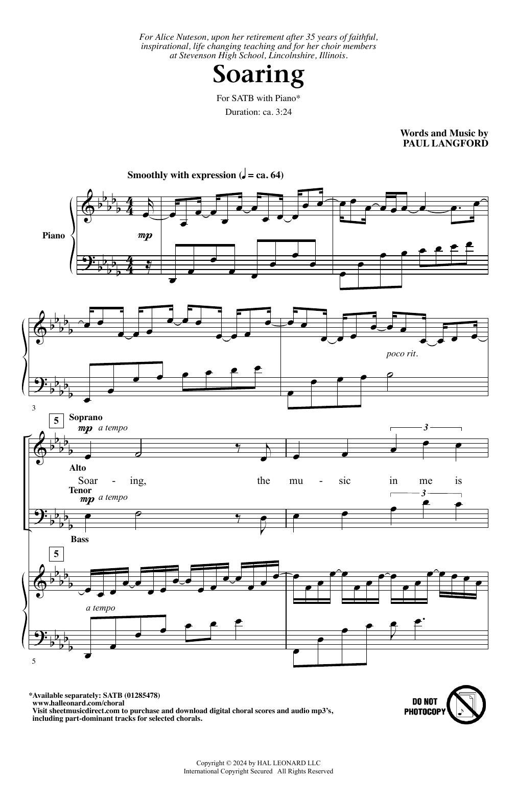 Paul Langford Soaring sheet music notes and chords arranged for SATB Choir