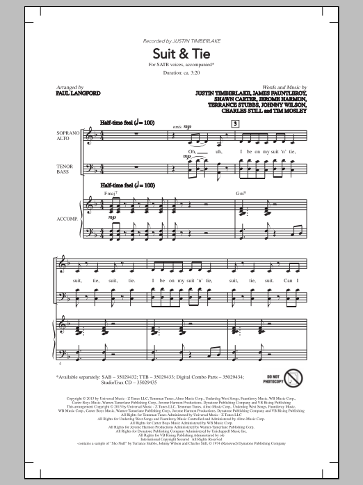 Paul Langford Suit & Tie sheet music notes and chords arranged for SATB Choir