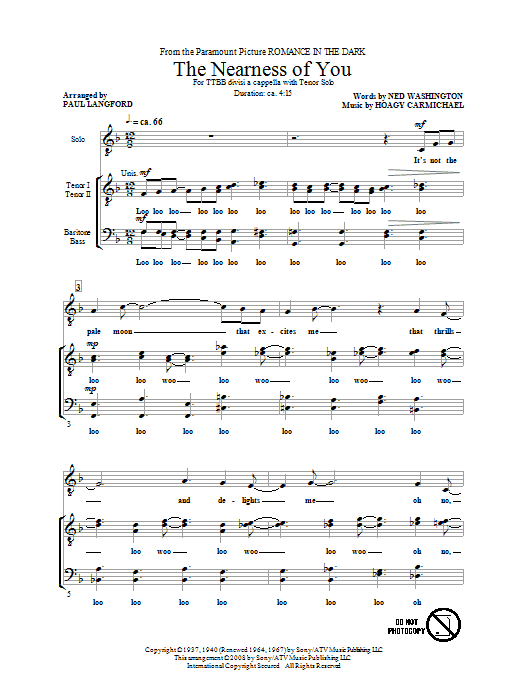 Paul Langford The Nearness Of You sheet music notes and chords arranged for TTBB Choir