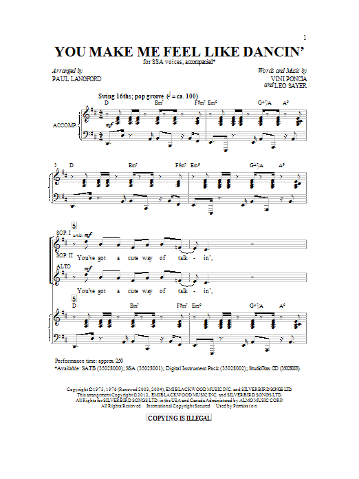 Paul Langford You Make Me Feel Like Dancing sheet music notes and chords arranged for SSA Choir