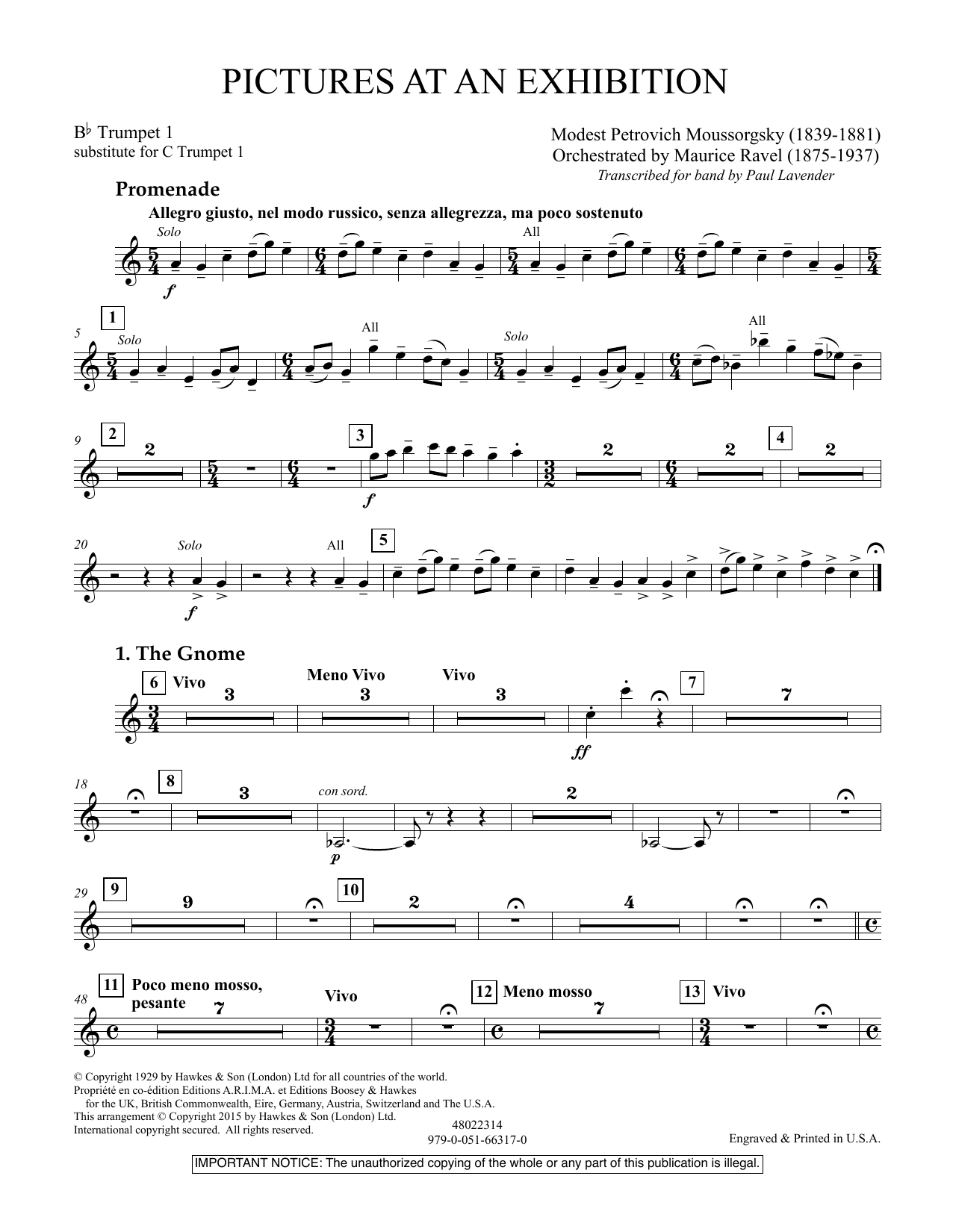 Paul Lavender Pictures at an Exhibition - Bb Trumpet Parts - Digital Only - Bb Trumpet 1 (sub. C Tpt. 1) sheet music notes and chords arranged for Concert Band