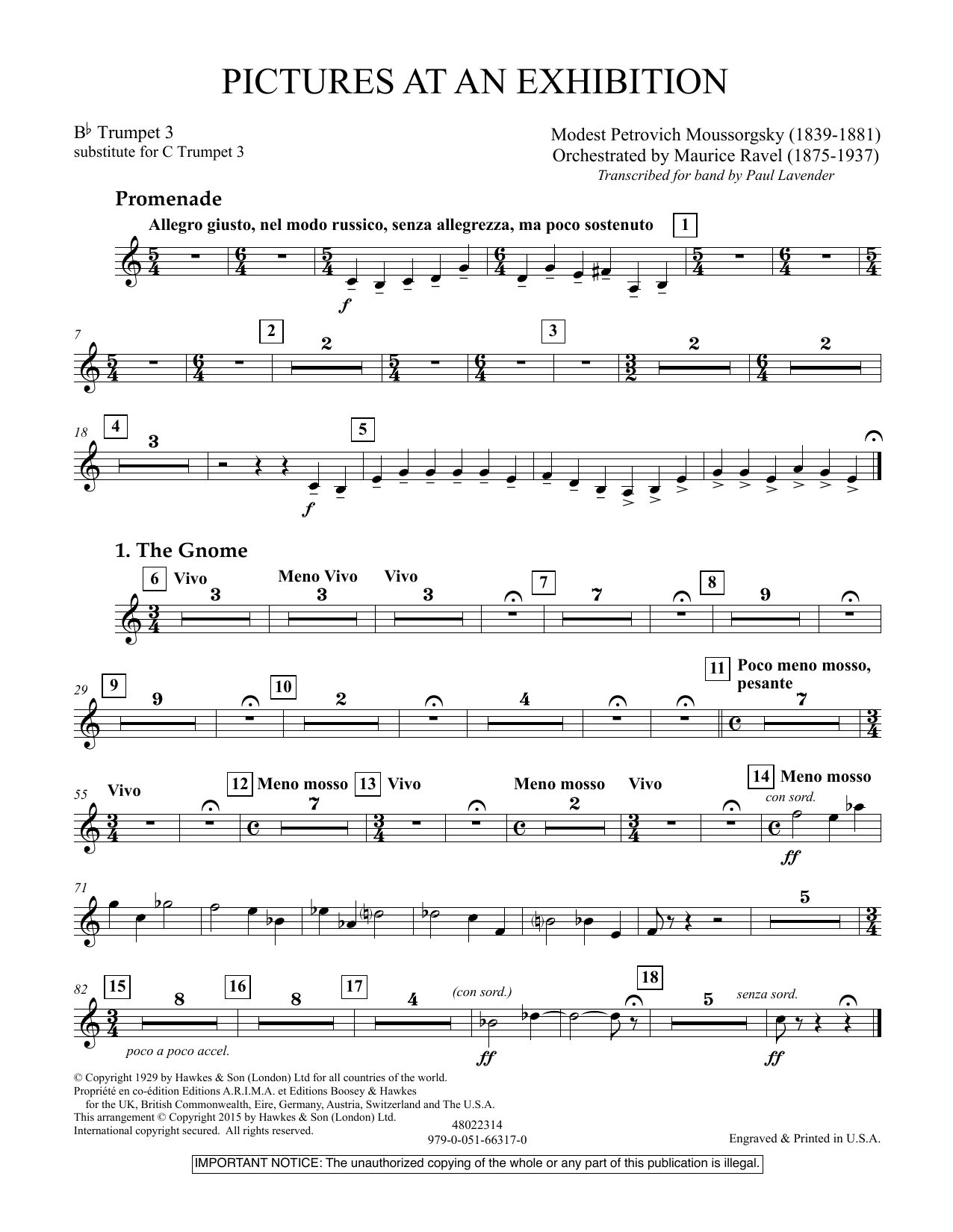 Paul Lavender Pictures at an Exhibition - Bb Trumpet Parts - Digital Only - Bb Trumpet 3 (sub. C Tpt. 3) sheet music notes and chords arranged for Concert Band