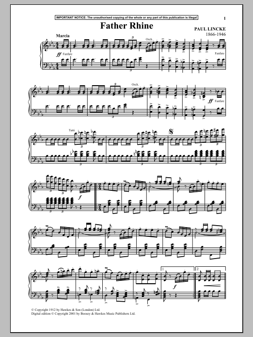 Paul Lincke Father Rhine sheet music notes and chords arranged for Piano Solo