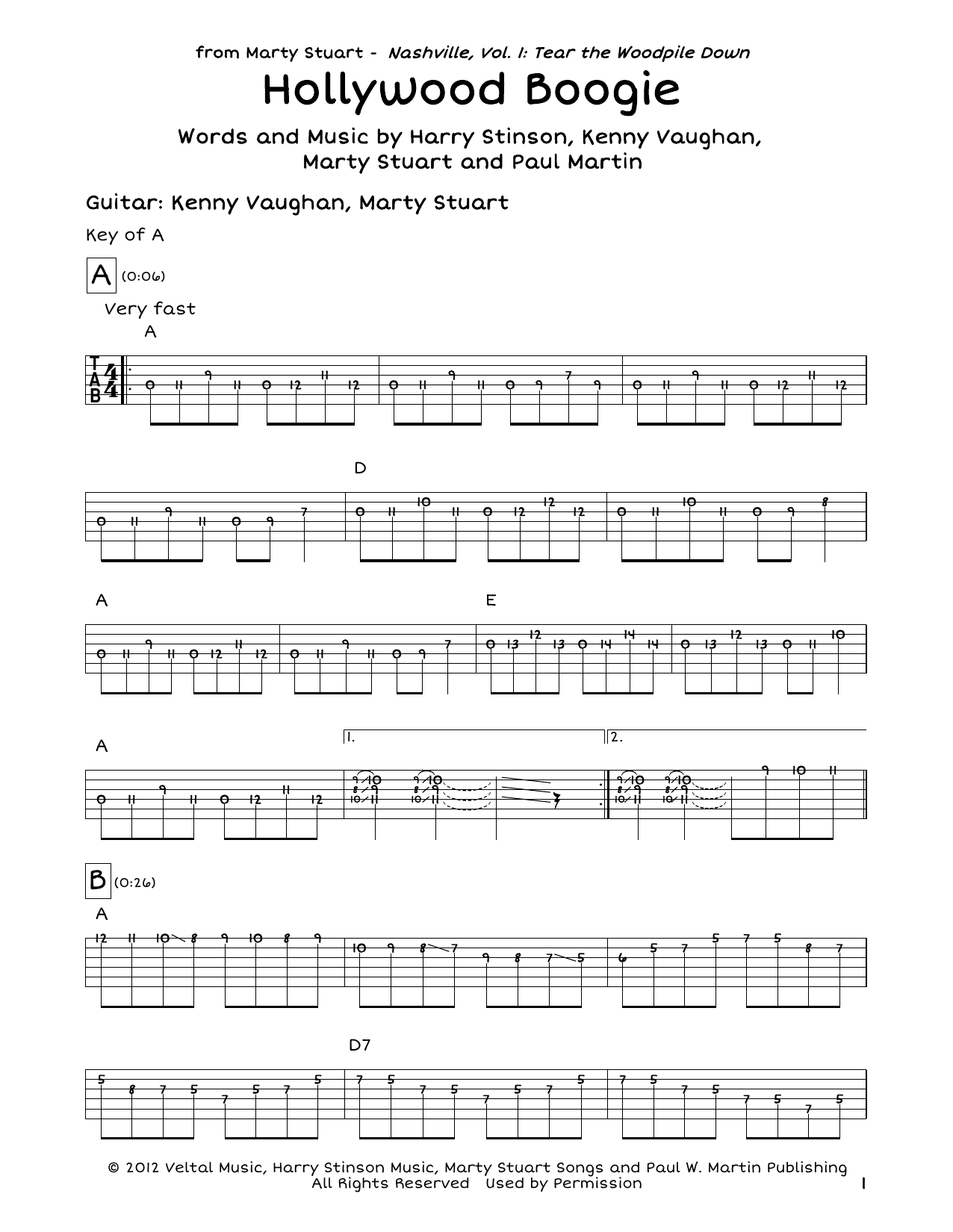 Paul Martin Hollywood Boogie sheet music notes and chords arranged for Guitar Cheat Sheet