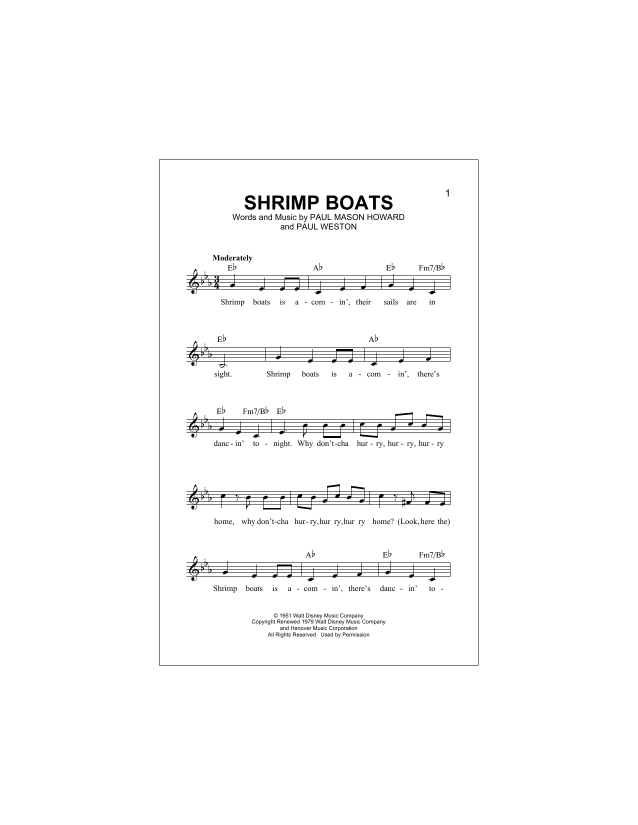 Paul Mason Howard Shrimp Boats sheet music notes and chords arranged for Lead Sheet / Fake Book
