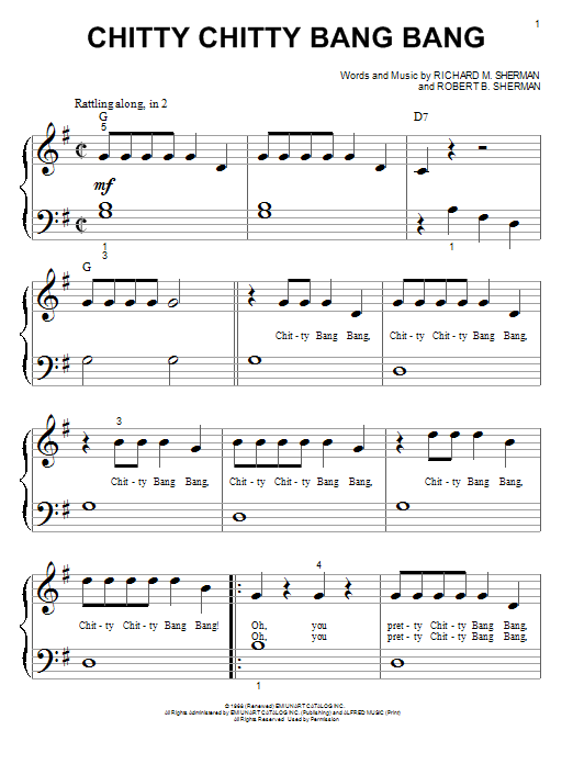 Paul Mauriat Chitty Chitty Bang Bang sheet music notes and chords arranged for Super Easy Piano