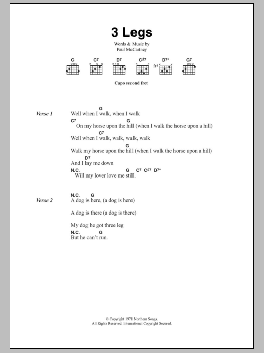 Paul McCartney 3 Legs sheet music notes and chords arranged for Guitar Chords/Lyrics