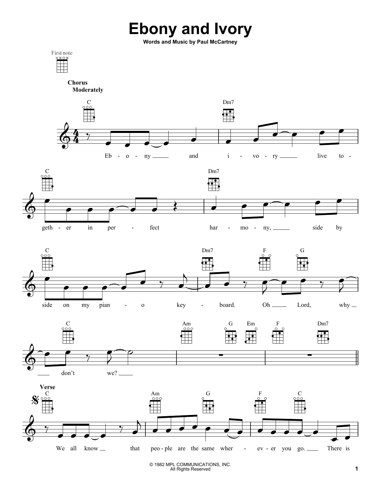 Paul McCartney & Stevie Wonder Ebony And Ivory sheet music notes and chords arranged for Vocal Pro + Piano/Guitar