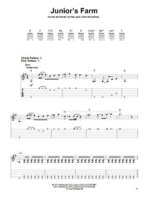 Paul McCartney & Wings Junior's Farm sheet music notes and chords arranged for Easy Guitar Tab