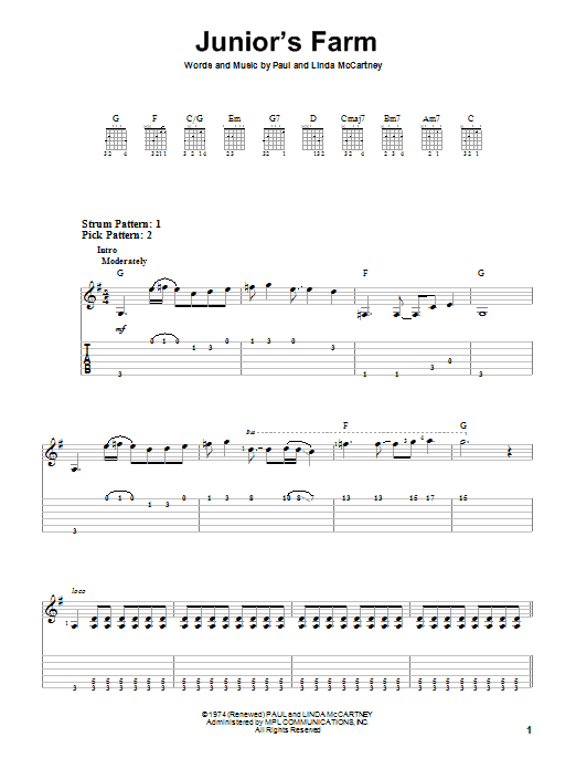 Paul McCartney & Wings Junior's Farm sheet music notes and chords arranged for Piano, Vocal & Guitar Chords (Right-Hand Melody)