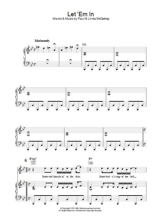 Paul McCartney & Wings Let 'Em In sheet music notes and chords arranged for Piano, Vocal & Guitar Chords
