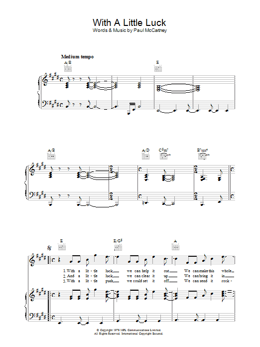 Paul McCartney & Wings With A Little Luck sheet music notes and chords arranged for Guitar Chords/Lyrics