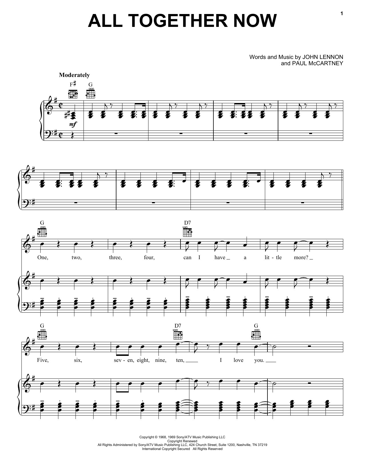 Paul McCartney All Together Now sheet music notes and chords arranged for Piano, Vocal & Guitar Chords (Right-Hand Melody)