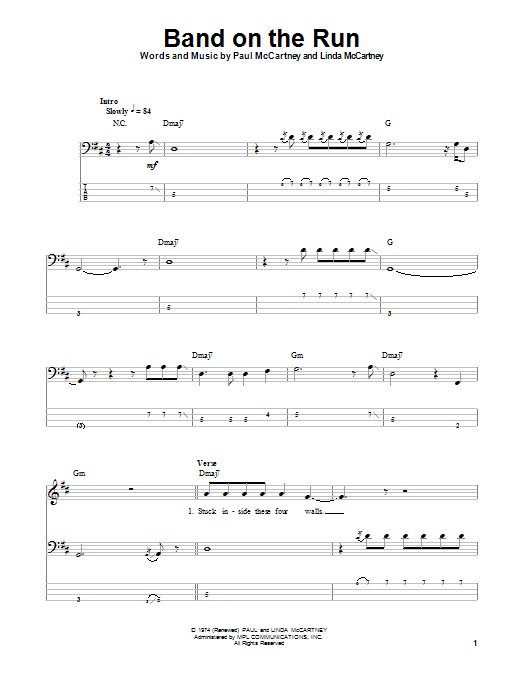 Paul McCartney and Wings Band On The Run sheet music notes and chords arranged for Piano Solo