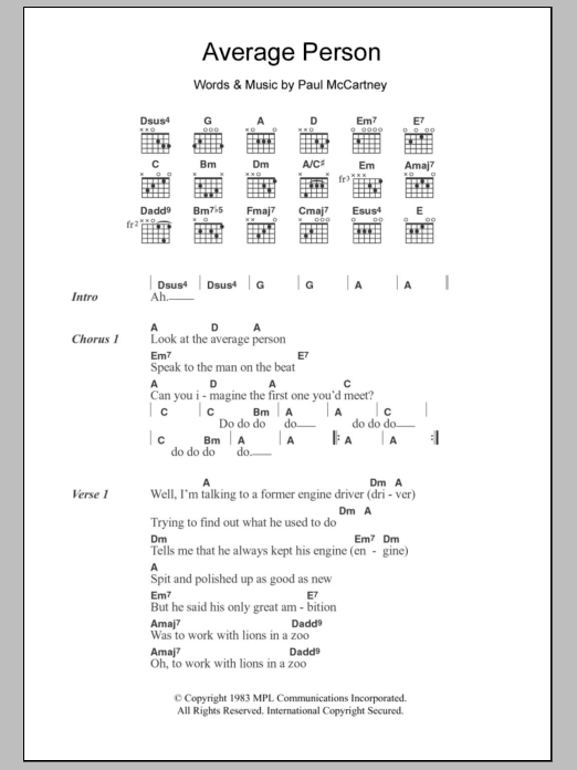 Paul McCartney Average Person sheet music notes and chords arranged for Guitar Chords/Lyrics