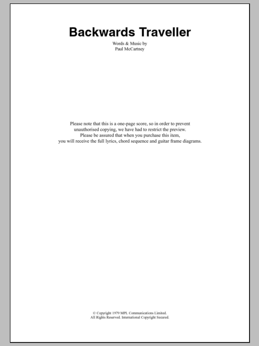 Paul McCartney Backwards Traveller sheet music notes and chords arranged for Guitar Chords/Lyrics