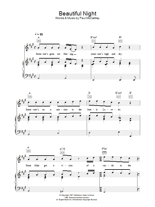 Paul McCartney Beautiful Night sheet music notes and chords arranged for Guitar Chords/Lyrics
