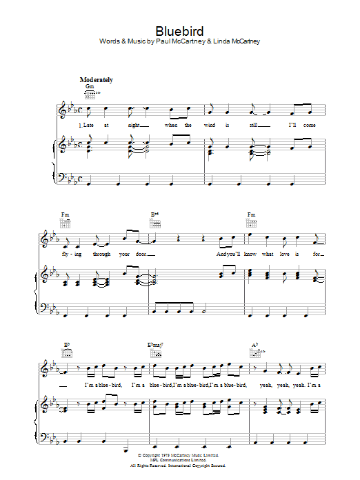 Paul McCartney Bluebird sheet music notes and chords arranged for Piano, Vocal & Guitar Chords
