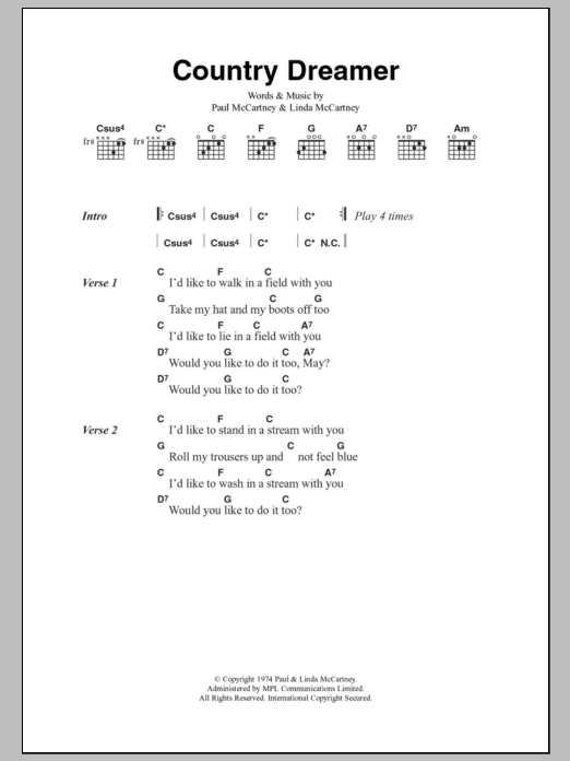 Paul McCartney Country Dreamer sheet music notes and chords arranged for Guitar Chords/Lyrics