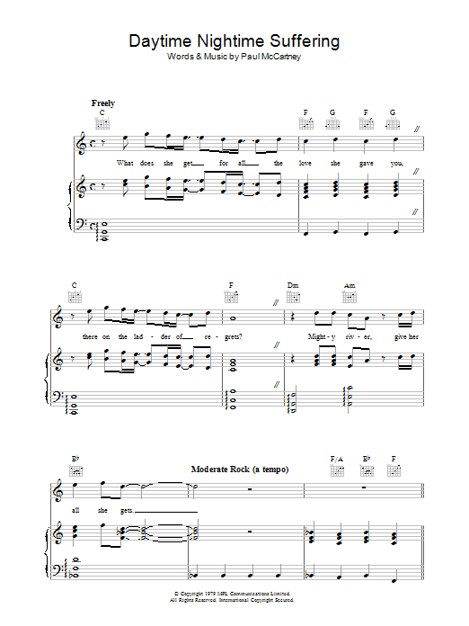 Paul McCartney Daytime Nightime Suffering sheet music notes and chords arranged for Guitar Chords/Lyrics