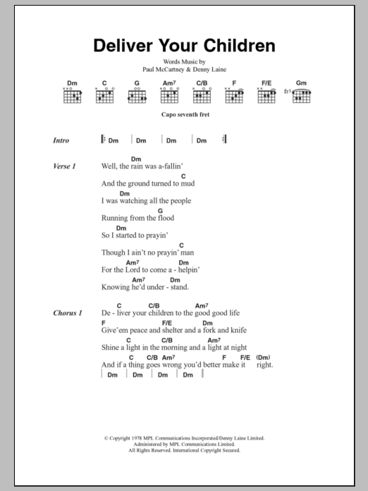 Paul McCartney & Wings Deliver Your Children sheet music notes and chords arranged for Guitar Chords/Lyrics