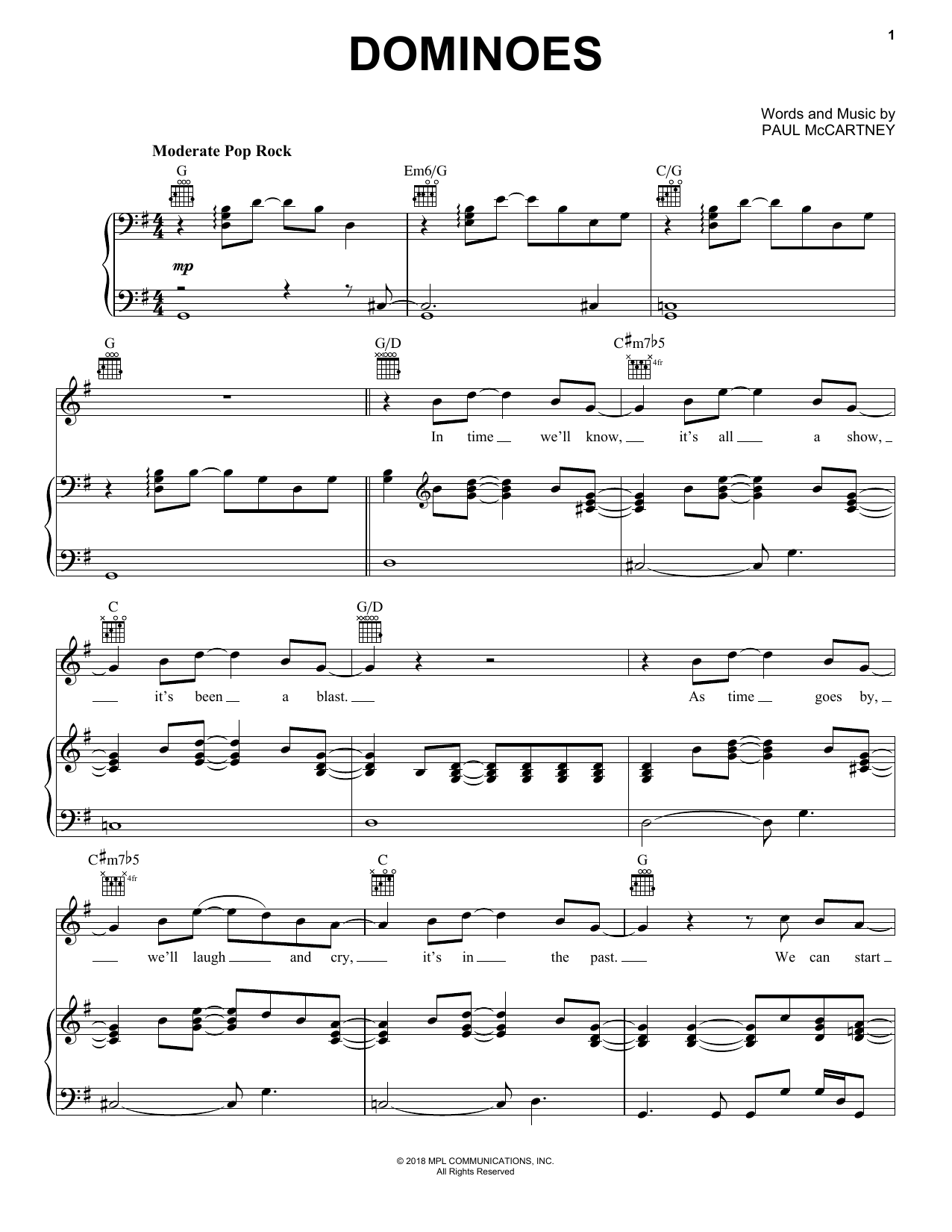 Paul McCartney Dominoes sheet music notes and chords arranged for Piano, Vocal & Guitar Chords (Right-Hand Melody)