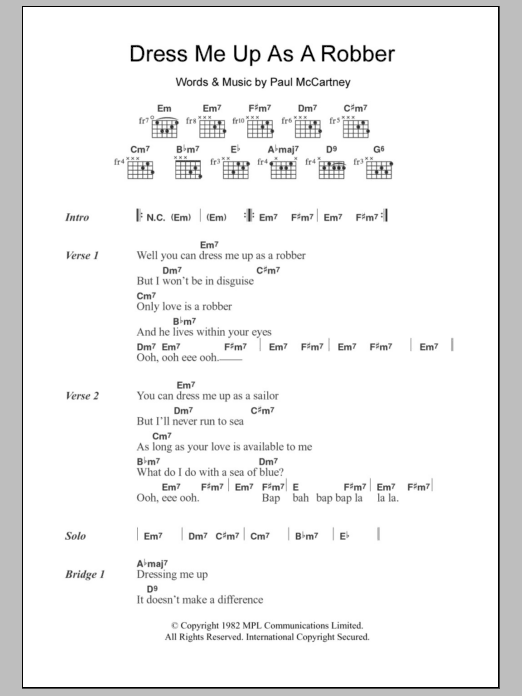 Paul McCartney Dress Me Up As A Robber sheet music notes and chords arranged for Guitar Chords/Lyrics