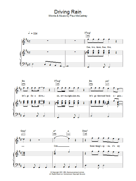 Paul McCartney Driving Rain sheet music notes and chords arranged for Piano, Vocal & Guitar Chords