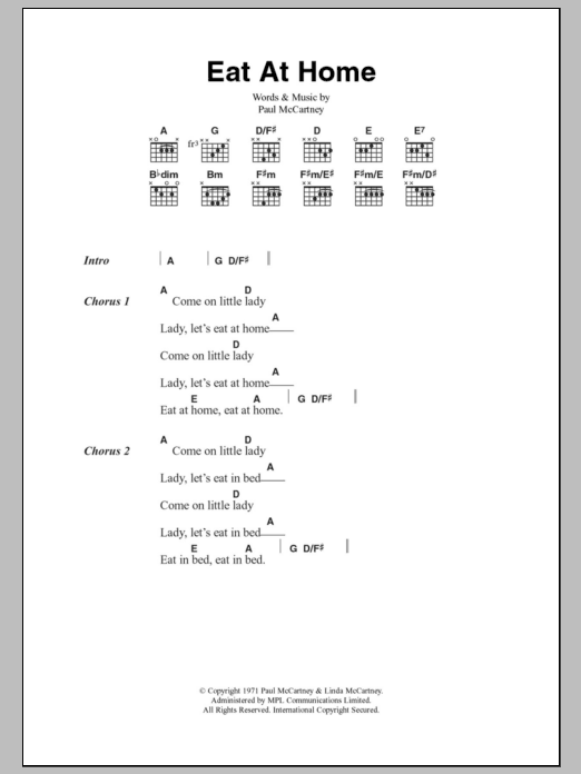 Paul McCartney Eat At Home sheet music notes and chords arranged for Guitar Chords/Lyrics