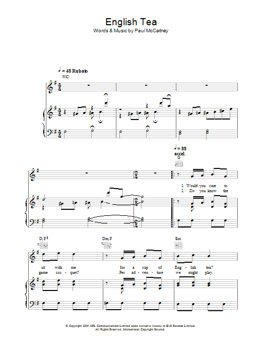 Paul McCartney English Tea sheet music notes and chords arranged for Lead Sheet / Fake Book