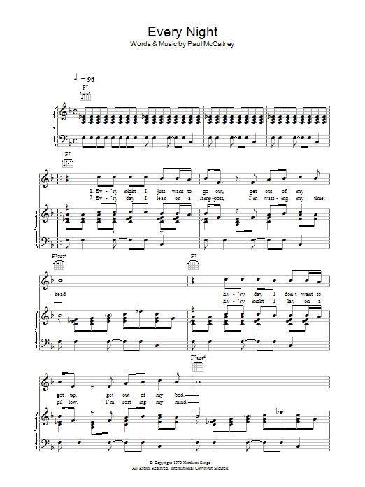Paul McCartney Every Night sheet music notes and chords arranged for Piano, Vocal & Guitar Chords
