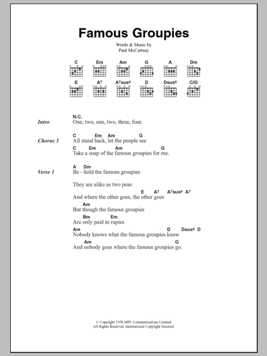 Paul McCartney & Wings Famous Groupies sheet music notes and chords arranged for Guitar Chords/Lyrics