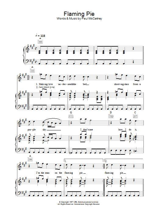Paul McCartney Flaming Pie sheet music notes and chords arranged for Piano, Vocal & Guitar Chords