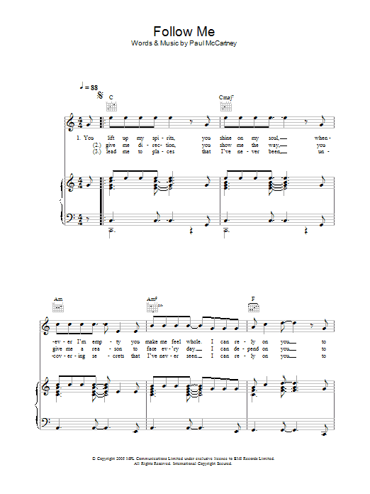 Paul McCartney Follow Me sheet music notes and chords arranged for Piano, Vocal & Guitar Chords