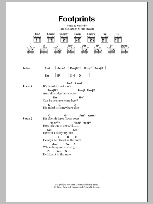 Paul McCartney Footprints sheet music notes and chords arranged for Guitar Chords/Lyrics