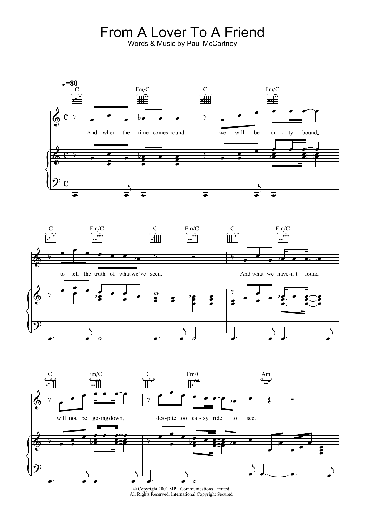 Paul McCartney From A Lover To A Friend sheet music notes and chords arranged for Guitar Chords/Lyrics
