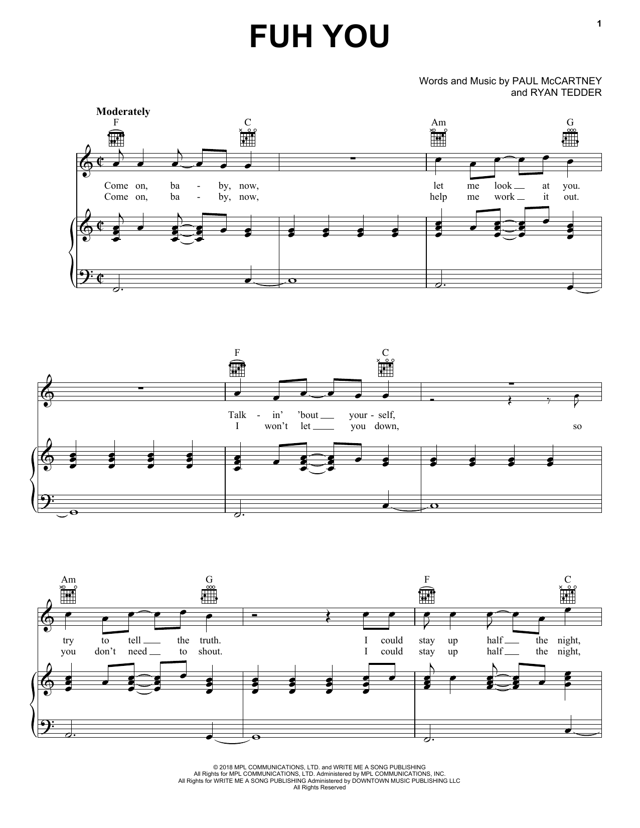 Paul McCartney Fuh You sheet music notes and chords arranged for Piano, Vocal & Guitar Chords (Right-Hand Melody)